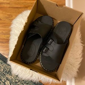 Doc Martens Dax slides in black hydro leather